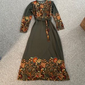 Green orange and red floral long sleeve maxi dress